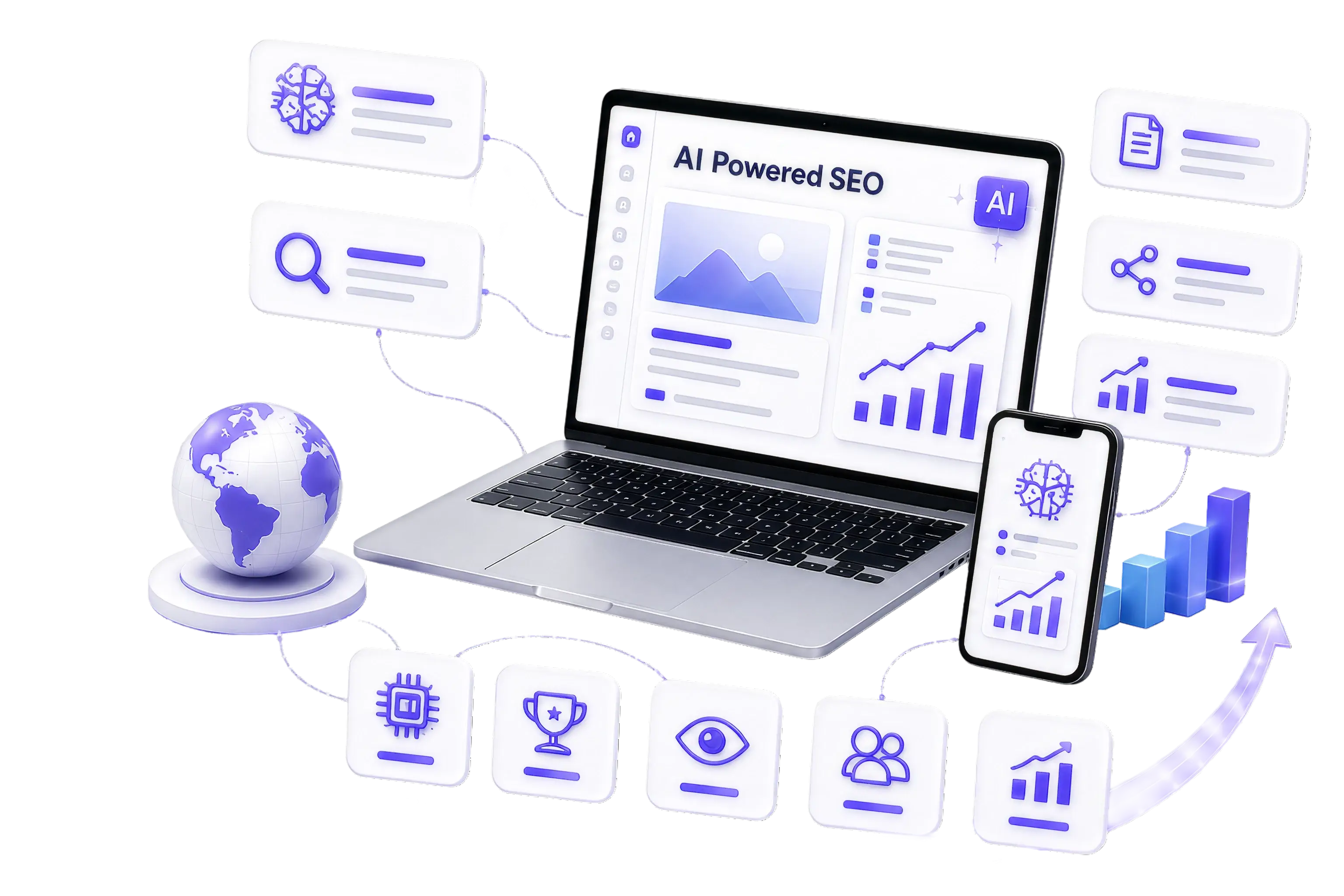 AI Powered SEO dashboard on laptop and phone