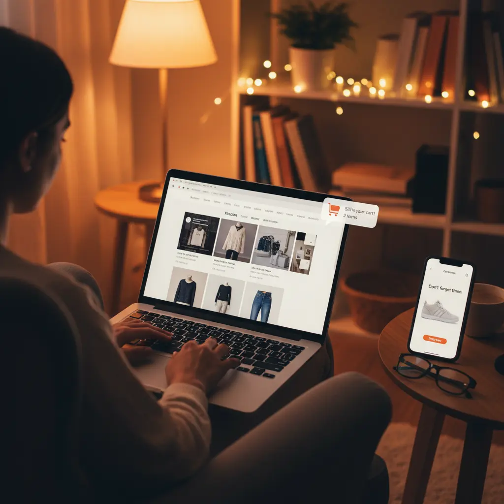 Laptop and phone showing a shopping cart for remarketing campaigns