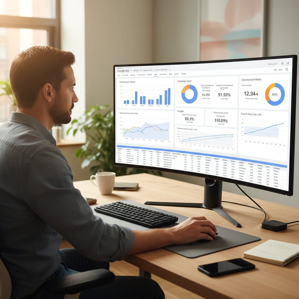 Marketer reviewing ecommerce SEO audit charts and strategy notes